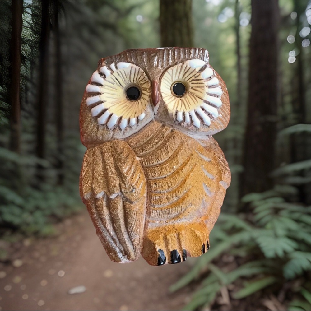 Artesania Rinconada Owl Figurine Uruguay Signed Hand Carved Vintage MCM rare EUC